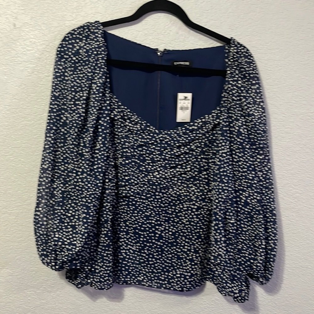 Blue Polkadot Blouse with Balloon sleeve